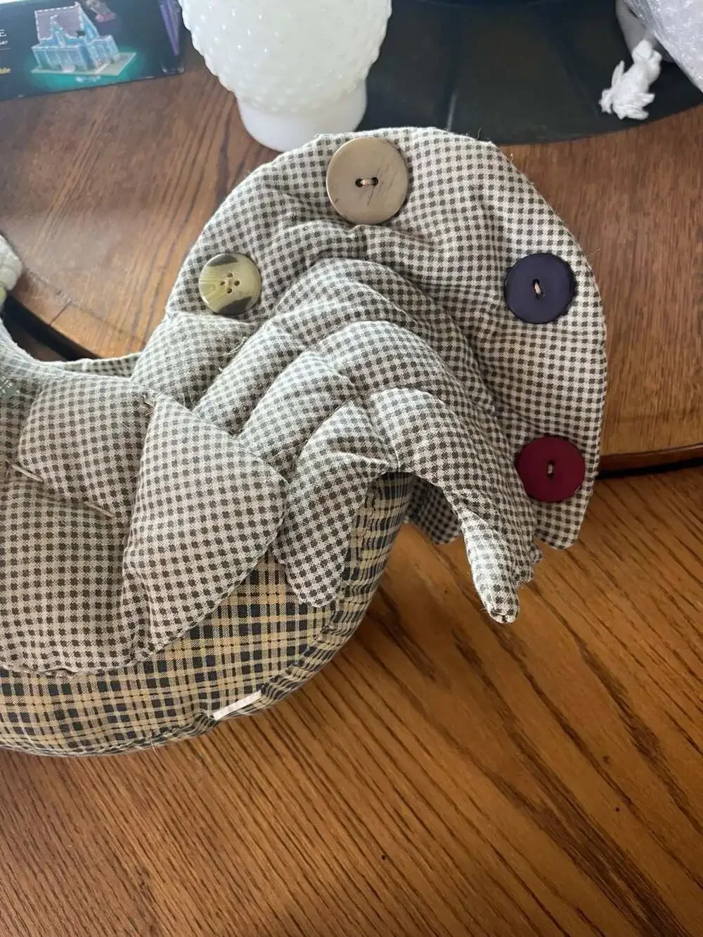 Handmade Farmhouse Fabric Chicken Weighted Doorstop with Button Accents